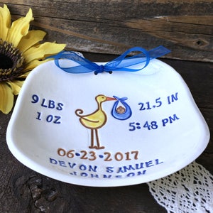 Stork Personalized Baby Birth Announcement New Baby Gift Personalized Birth Plate Newborn Keepsake Nursery Decor New Mommy Gift image 3