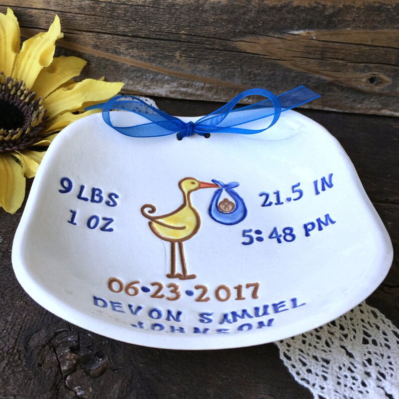 Stork Personalized Baby Birth Announcement New Baby Gift Personalized Birth Plate Newborn Keepsake Nursery Decor New Mommy Gift image 3