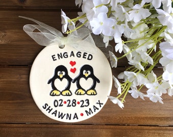 Engagement Ornament - Penguin Couple | Engagement Ornament | Engagement Gift | Gift Ornament | Wedding Ornament | Personalized Ornament