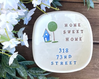 Personalized Housewarming Gift - Personalized Home Sweet Home Ceramic Gift Dish, First Home Gift w/ House Address, Hostess Gift