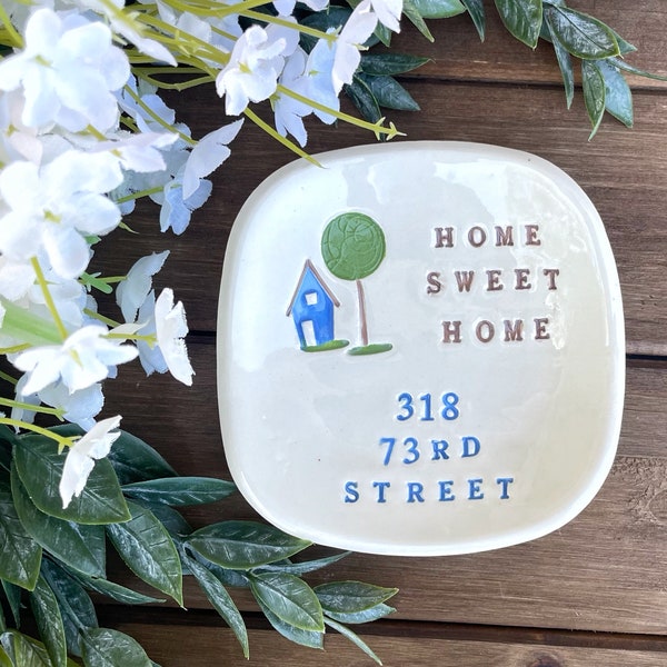Personalized Housewarming Gift - Personalized Home Sweet Home Ceramic Gift Dish, First Home Gift w/ House Address, Hostess Gift