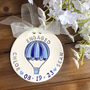 Engaged Ornament Hot Air Balloon Proposal Ceramic Engagement Ornament Wedding Ornament Engagement Gift Idea Gifts for Couple image 3