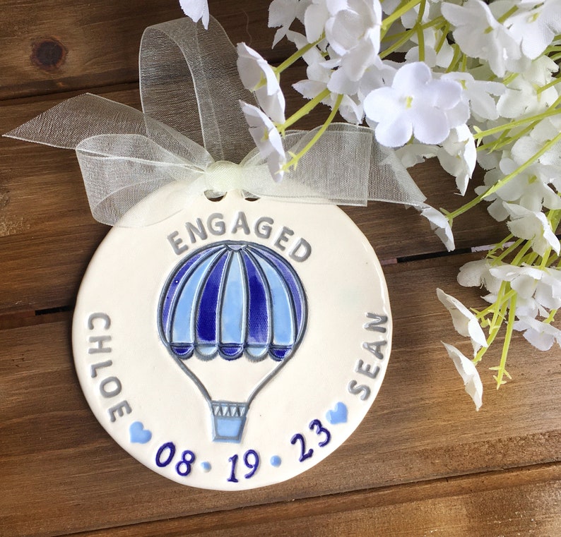 Engaged Ornament Hot Air Balloon Proposal Ceramic Engagement Ornament Wedding Ornament Engagement Gift Idea Gifts for Couple image 3