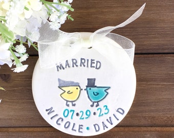 Ceramic Wedding Ornament- Love Bird Couple - Personalized Ornament for Couples | Wedding Gift | Wedding Keepsake