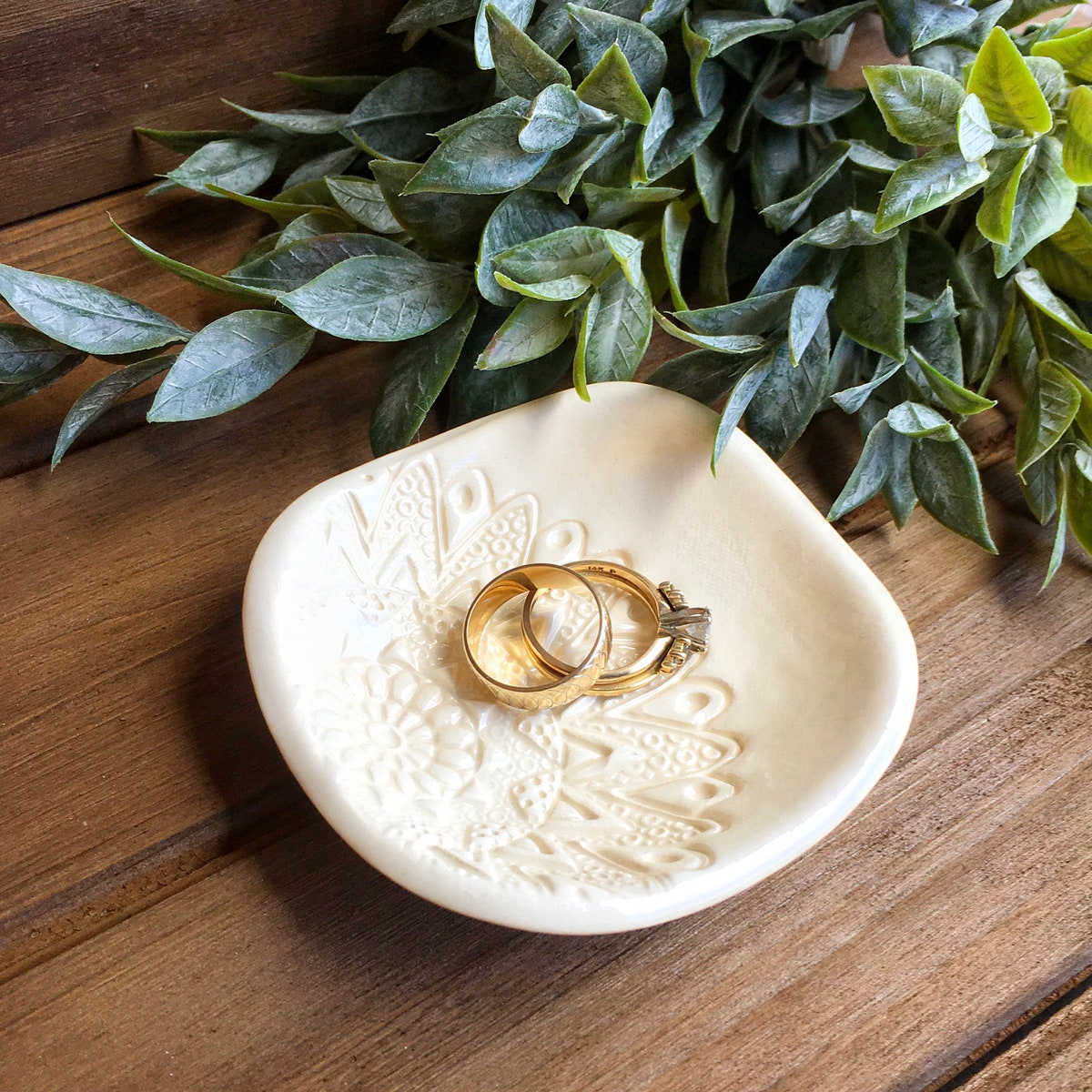Elegant Square Ring Dish in Creamy Natural White W/ Lace Imprint | Wedding Ring Holder | Wedding Favor | Ceramic Ring Holder Dish - Etsy