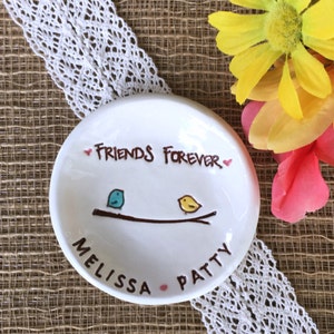 Best Friends Ceramic Ring Dish with Little Birds | Personalized Jewelry Dish for Best Friend | Ceramic Trinket Dish for BFF