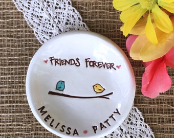 Best Friends Ceramic Ring Dish with Little Birds | Personalized Jewelry Dish for Best Friend | Ceramic Trinket Dish for BFF