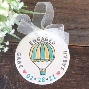 Engaged Ornament Hot Air Balloon Proposal Ceramic Engagement Ornament Wedding Ornament Engagement Gift Idea Gifts for Couple image 4