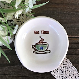 Tea Time Spoon Rest - Teaspoon Rest | Tea Bag Holder | Tea Lovers Gift | Small Spoon Holder | Ceramic Spoon Rest | Tea Spoon Holder