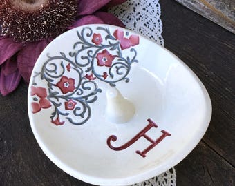 Ring Dish - Oval Wedding Ring Holder w/ Monogram - Personalized Ring Dish, Wedding Ring Holder, Monogrammed Jewelry Dish, Personalized Gift