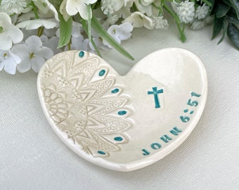 Lace Heart First Communion Gift - Favor for Baptism or First Holy Communion, Scripture Inscribed Keepsake for Religious Celebrations