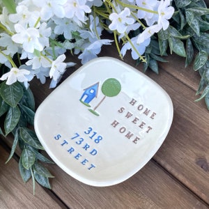 Personalized Housewarming Gift Personalized Home Sweet Home Ceramic Gift Dish, First Home Gift w/ House Address, Hostess Gift image 3