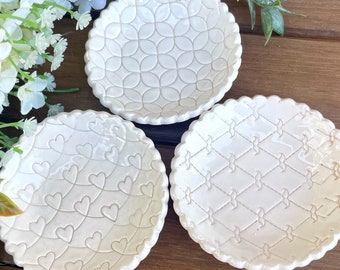 Elegant Tiny Ceramic Ring Dish - Delicate Creamy White w/ Exquisite Texture - Perfect for Rings & Small Jewelry | Wedding Ring Holder