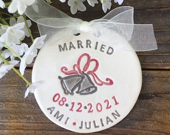 Wedding Ornament Personalized - Wedding Bells Personalized Ceramic Ornament | Engagement Ornament | Engagement Gift Idea | Wedding Gift