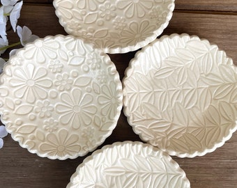 Tiny Ceramic Ring Dish: Delicate Creamy White with Exquisite Texture - Perfect for Rings and Small Jewelry | Ring Dish | Wedding Ring Holder