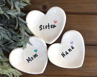 Heart Shaped Gift Dish | Gift for Mom | Sister Gift | Gift for Nana | Ceramic Ring Dish | Personalized Trinket Tray |