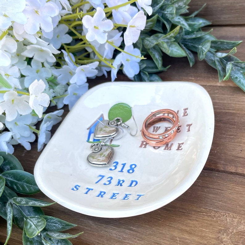 Personalized Housewarming Gift Personalized Home Sweet Home Ceramic Gift Dish, First Home Gift w/ House Address, Hostess Gift image 4