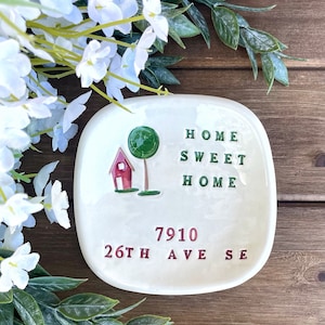 Personalized Housewarming Gift Personalized Home Sweet Home Ceramic Gift Dish, First Home Gift w/ House Address, Hostess Gift image 6