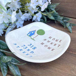 Personalized Housewarming Gift Personalized Home Sweet Home Ceramic Gift Dish, First Home Gift w/ House Address, Hostess Gift image 2