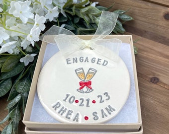 Engagement Ornament Personalized for Future Mr & Mrs | Ceramic Engaged Ornament | Wedding Ornament | Champagne Engagement Celebration