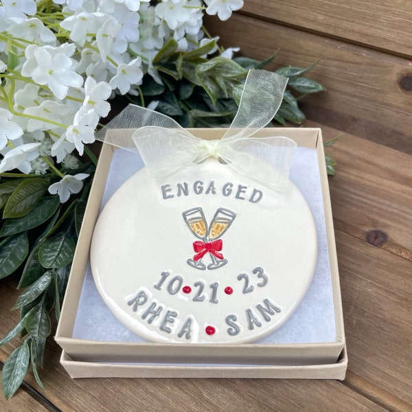 Engagement Ornament Personalized for Future Mr & Mrs | Ceramic Engaged Ornament | Wedding Ornament | Champagne Engagement Celebration