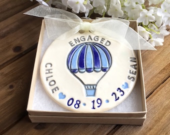 Engaged Ornament - Hot Air Balloon Proposal | Ceramic Engagement Ornament | Wedding Ornament | Engagement Gift Idea | Gifts for Couple