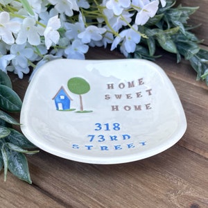 Personalized Housewarming Gift Personalized Home Sweet Home Ceramic Gift Dish, First Home Gift w/ House Address, Hostess Gift image 5