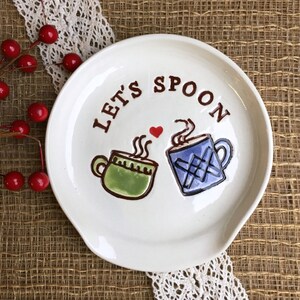 Let's Spoon | Ceramic Spoon Rest | Kitchen Spoon Holder | Coffee Spoon Rest | Coffee Lovers Gift | Housewarming Gift