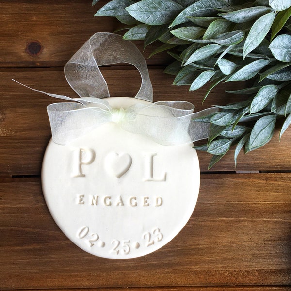 Engagement Ornament - Wedding Ornament | Engagement Gift | Wedding Gift | Elegant White Ceramic Ornament | Personalized Engagement Gift