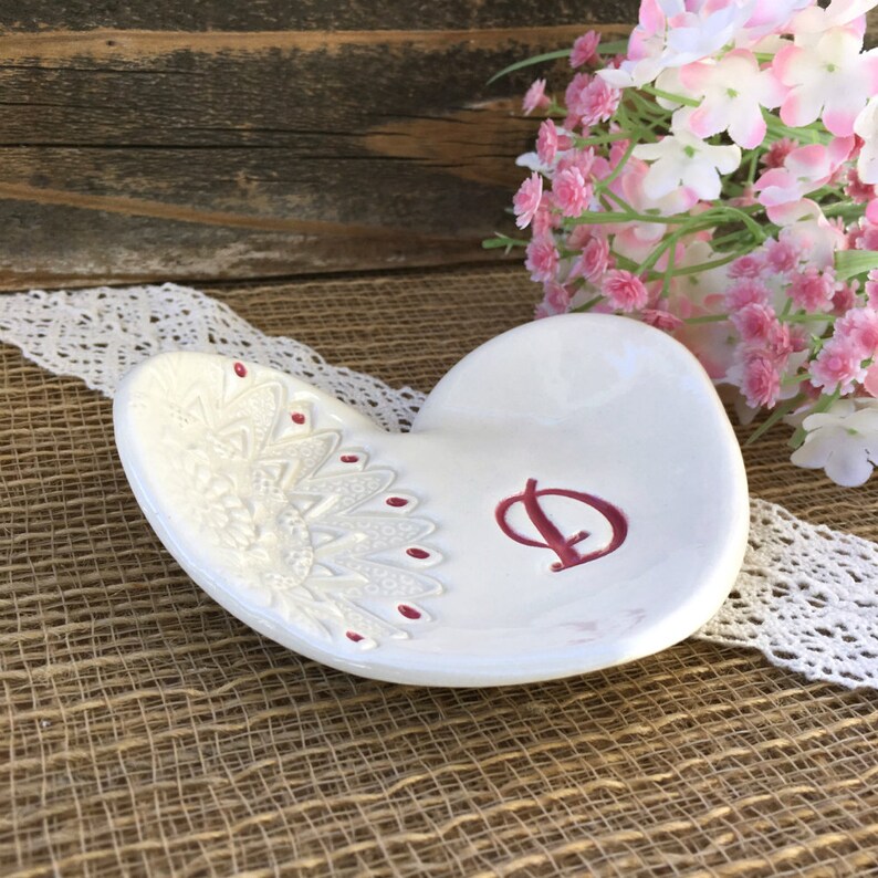 Heart Shaped Gift Dish with Lace Imprint Gift for Her Favor for Bridesmaids, Ring Dish Jewelry Dish Ring Bowl Bridesmaids Gifts