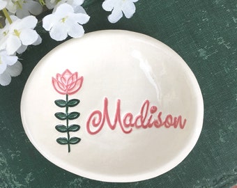 Oval Ring Dish Bridesmaid Gift | Flower Girl Gift | Personalized Ring Bowl | Ceramic Trinket Dish | Trinket Tray Personalized | Jewelry Dish