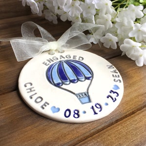 Engaged Ornament Hot Air Balloon Proposal Ceramic Engagement Ornament Wedding Ornament Engagement Gift Idea Gifts for Couple image 2