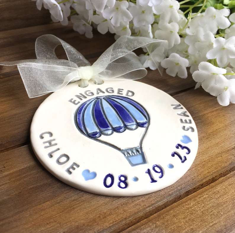 Engaged Ornament Hot Air Balloon Proposal Ceramic Engagement Ornament Wedding Ornament Engagement Gift Idea Gifts for Couple image 2