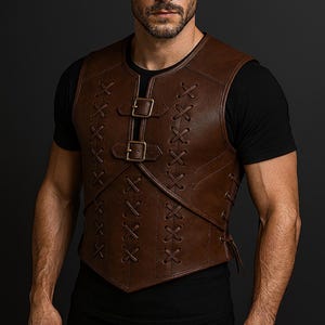 Handmade Brown Leather Armor Vest: Renaissance Festival LARP Costume