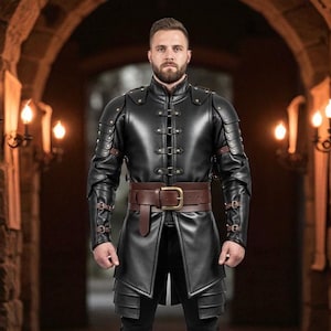 Handmade Black Leather Warrior Tunic: Medieval Knight LARP Cosplay