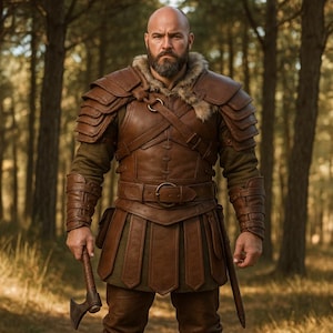 Handmade Brown Leather Warrior Vest: Medieval Cosplay Costume