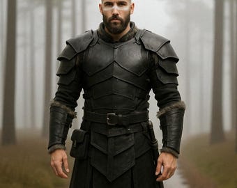 Armadura de cuero negro hecha a mano: Cosplay renacentista medieval