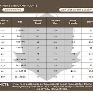 Peut inclure: Tableau des tailles de manteaux pour hommes, avec des mesures en pouces. Les tailles vont de X-Small &agrave; 5X-Large, avec les mesures de poitrine, taille, &eacute;paules et manches. Le texte en haut indique "MEN'S SIZE CHART (COAT)".