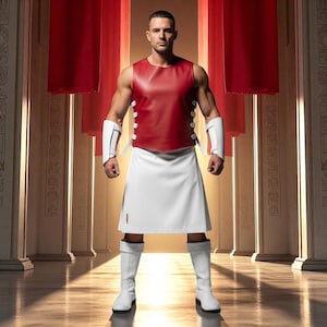 Handmade Leather Kilt Armor Set: Red & White Gothic Gladiator Costume