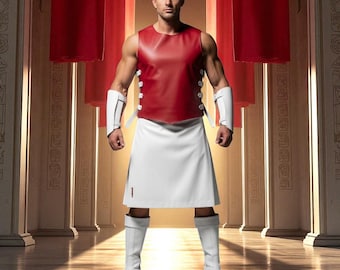 Handmade Leather Kilt Armor Set: Red & White Gothic Gladiator Costume