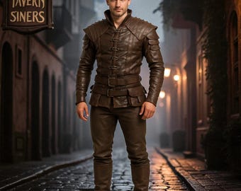 Conjunto de armadura renascentista de couro feito à mão: traje de cosplay medieval
