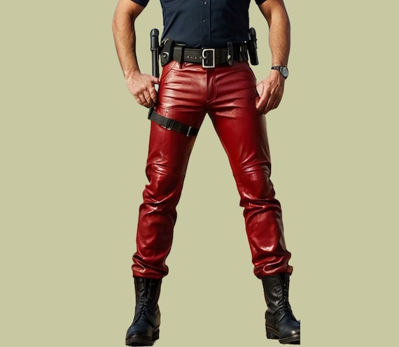 Pantalón de motociclista de cuero rojo hecho a mano: corte