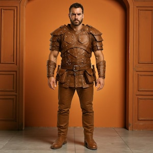 Handmade Full Leather Warrior Armor Suit with Pants: LARP Cosplay Costume