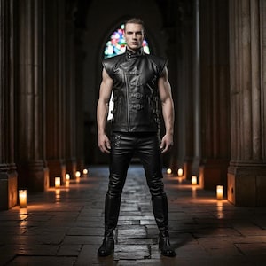 Handmade Gothic Leather Vest & Pants Set: Custom Cosplay Outfit