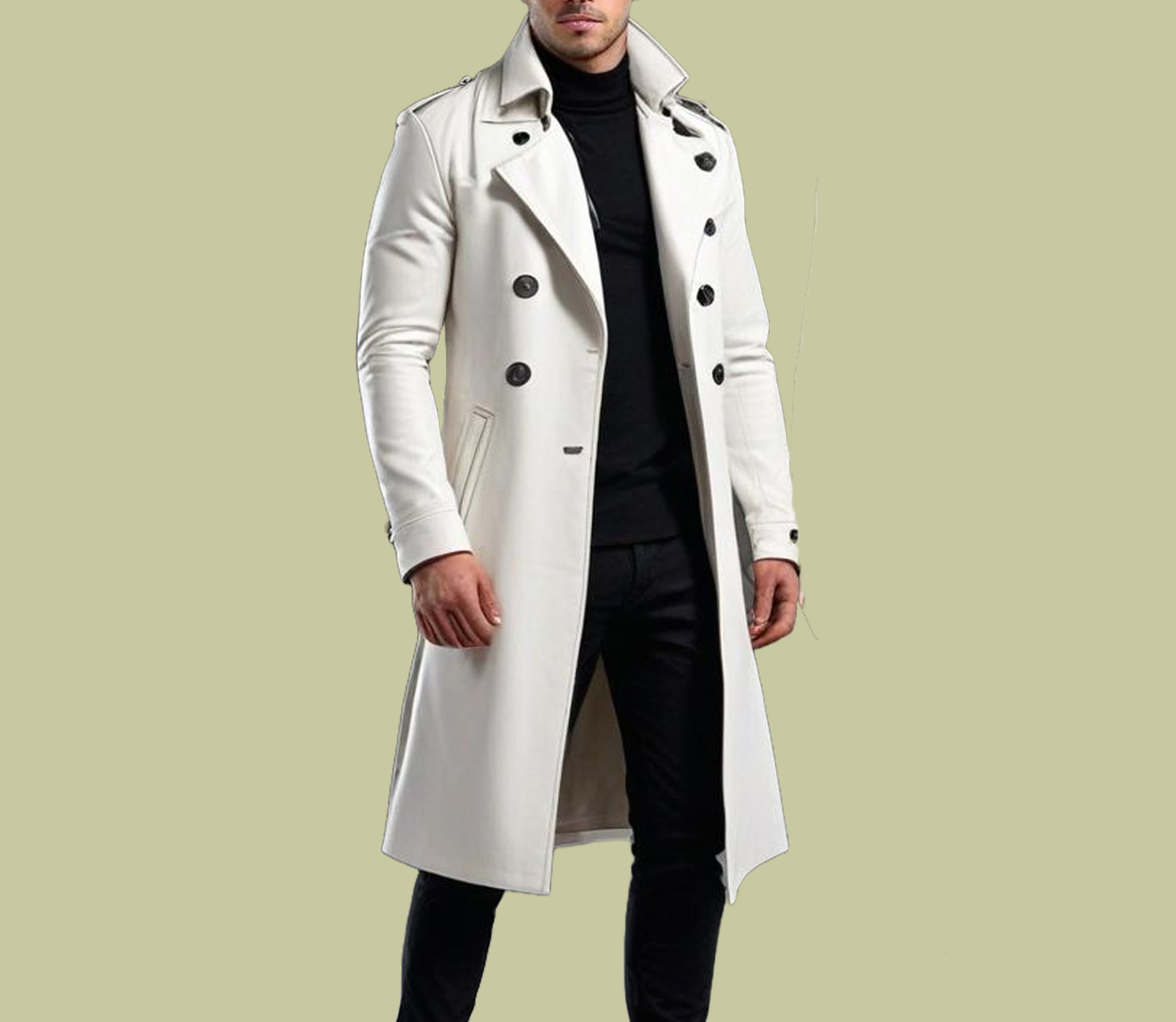 Mens White Leather Trench Coat - Etsy Mens White Leather Trench Coat - Etsy