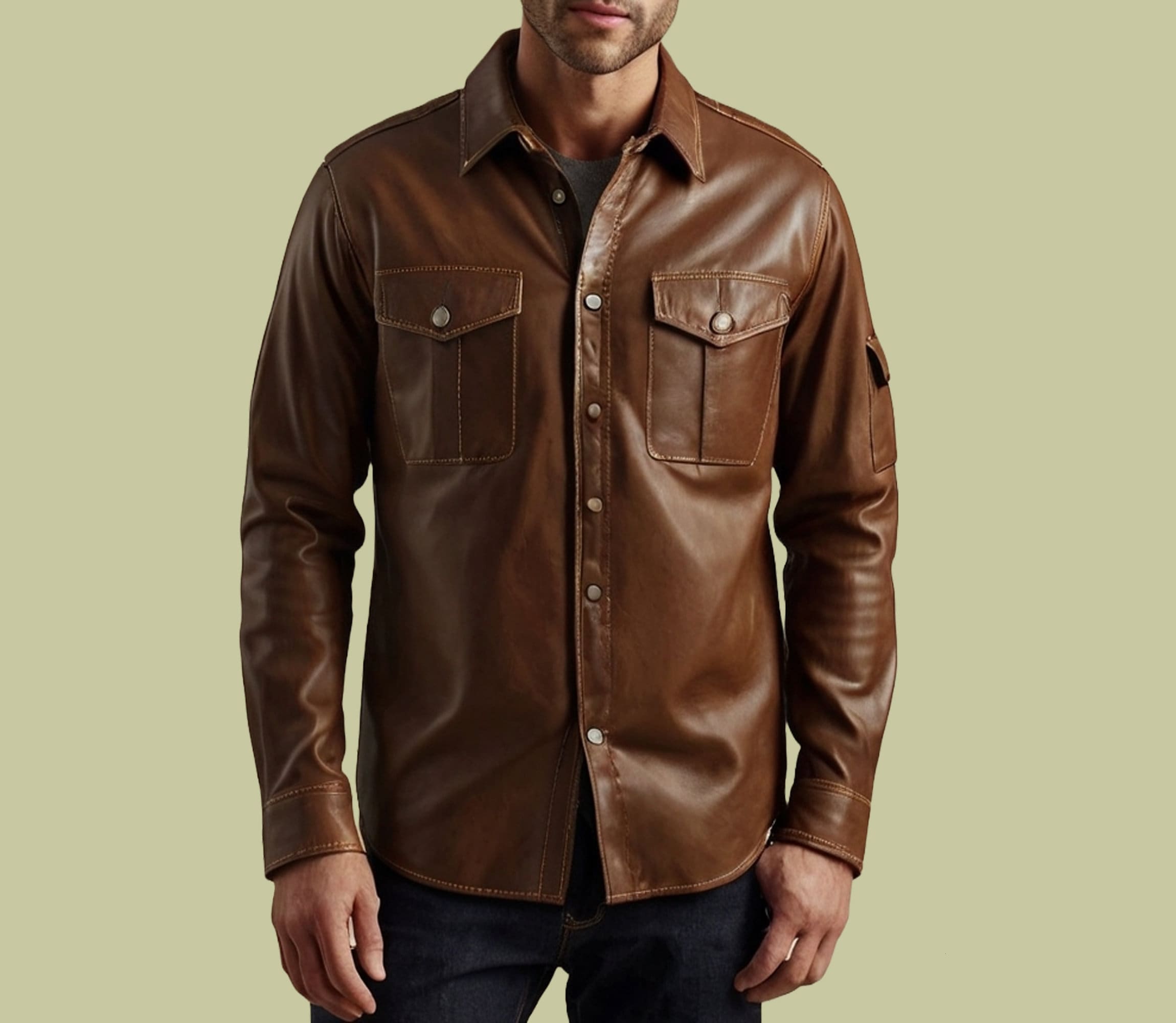 Genuine Leather cotton and Leather Shirt main image 1