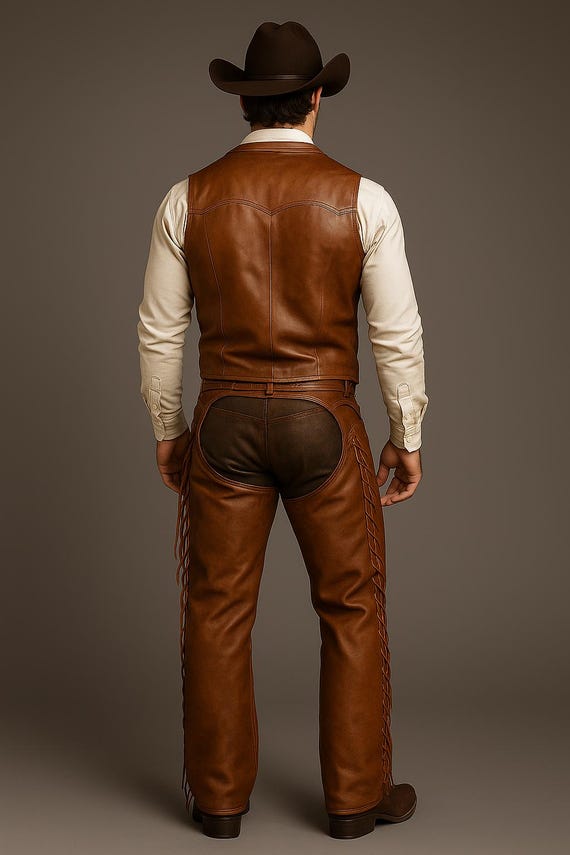 Completo da cowboy in pelle fatto a mano: gilet e gambali western
