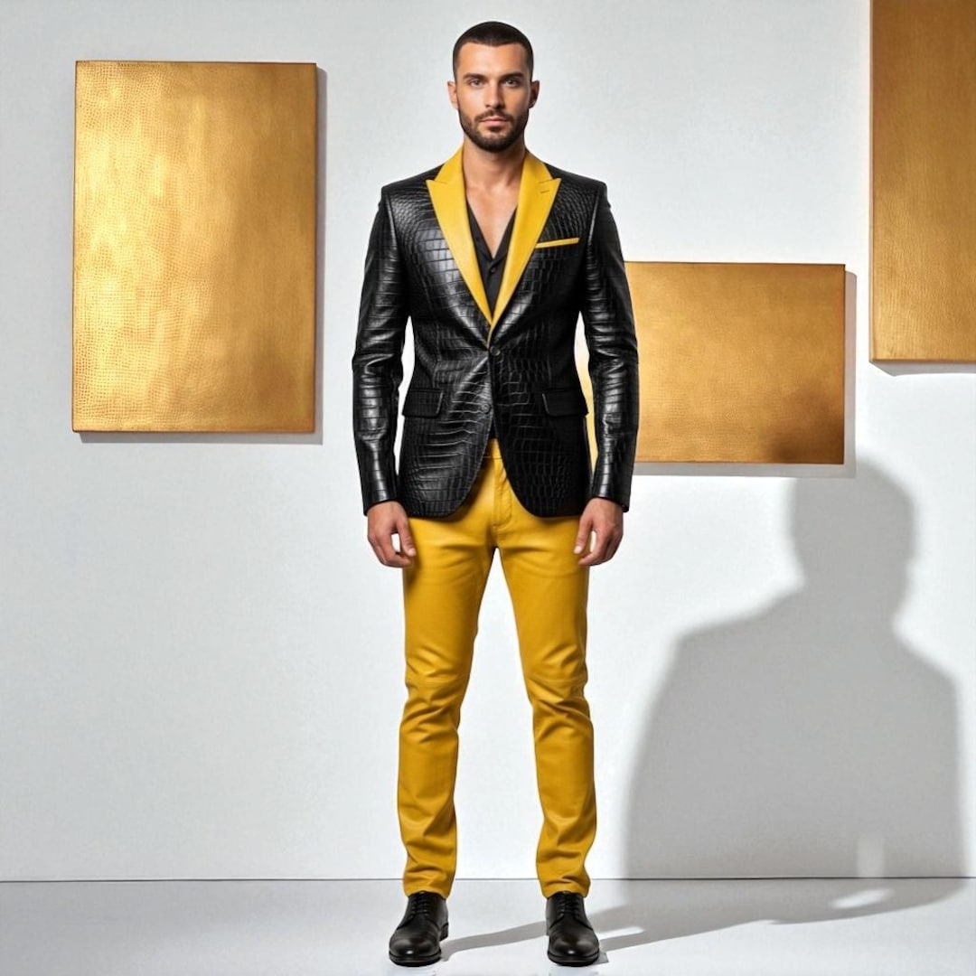 green emerald velvet dress CHANCE-NV Croc-Embossed Leather Jacket for Men