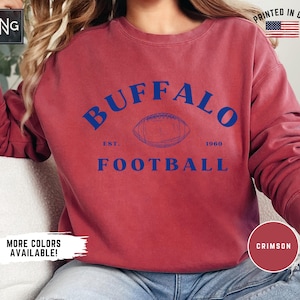 Camiseta de fútbol americano de Buffalo, sudadera de Bill para el día del partido, cuello redondo de Buffalo, ropa deportiva de Buffalo, regalo retro de Bill para fanáticos del fútbol americano.