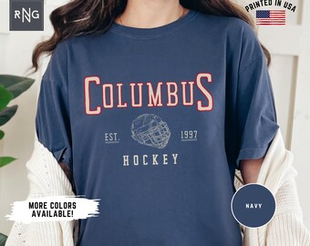 Columbus Hockeytröja, Blå Jacket Hockeytröja, Columbus Hockeykläder, Blå Jacket Sportkläder, Retro Columbus Hockeygåva
